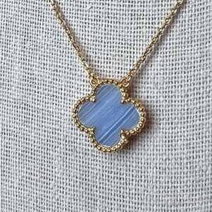 Purple Chalcedony and 18k Gold Clover Necklace